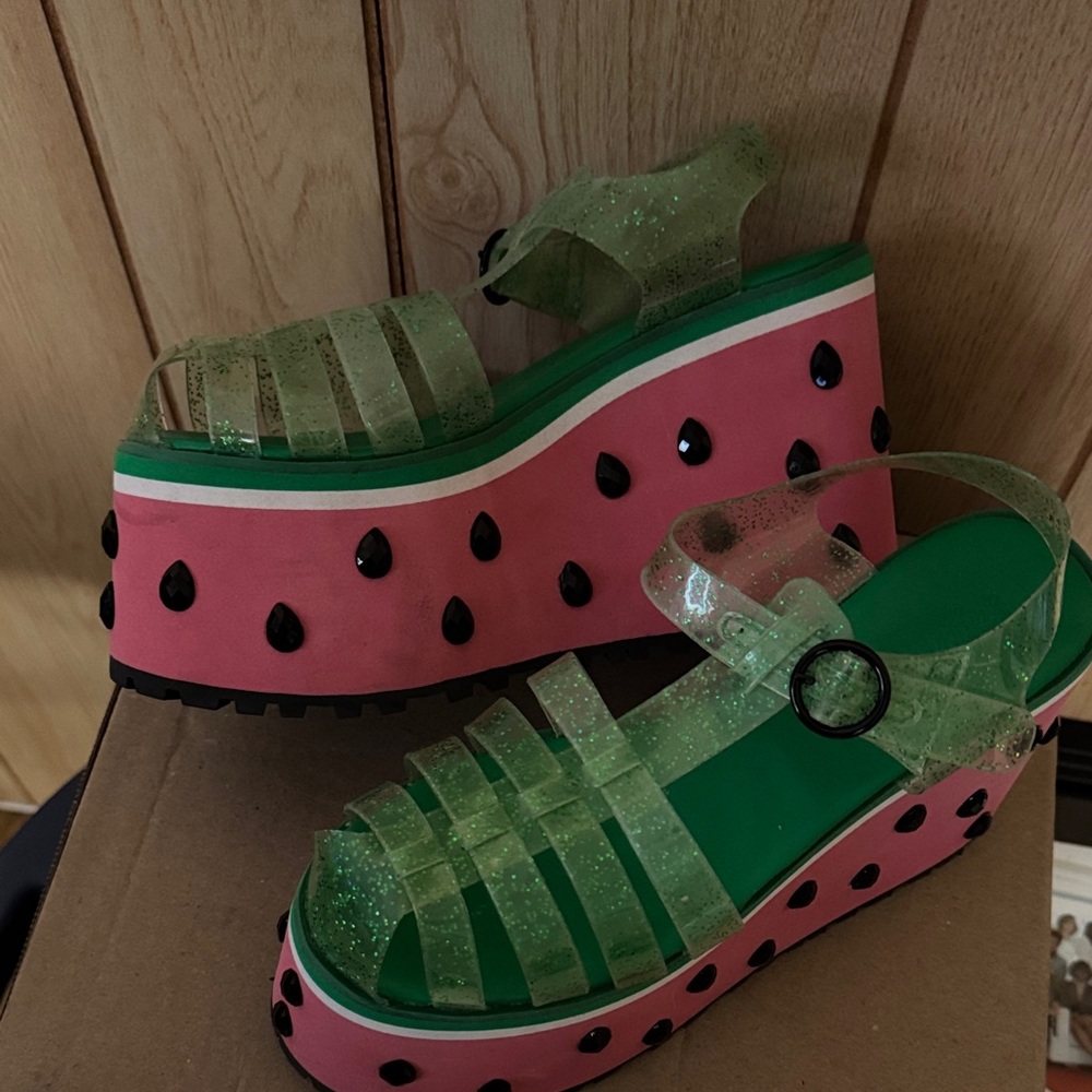 Sugar Thrillz Glittery Green and Pink Platform Sandals